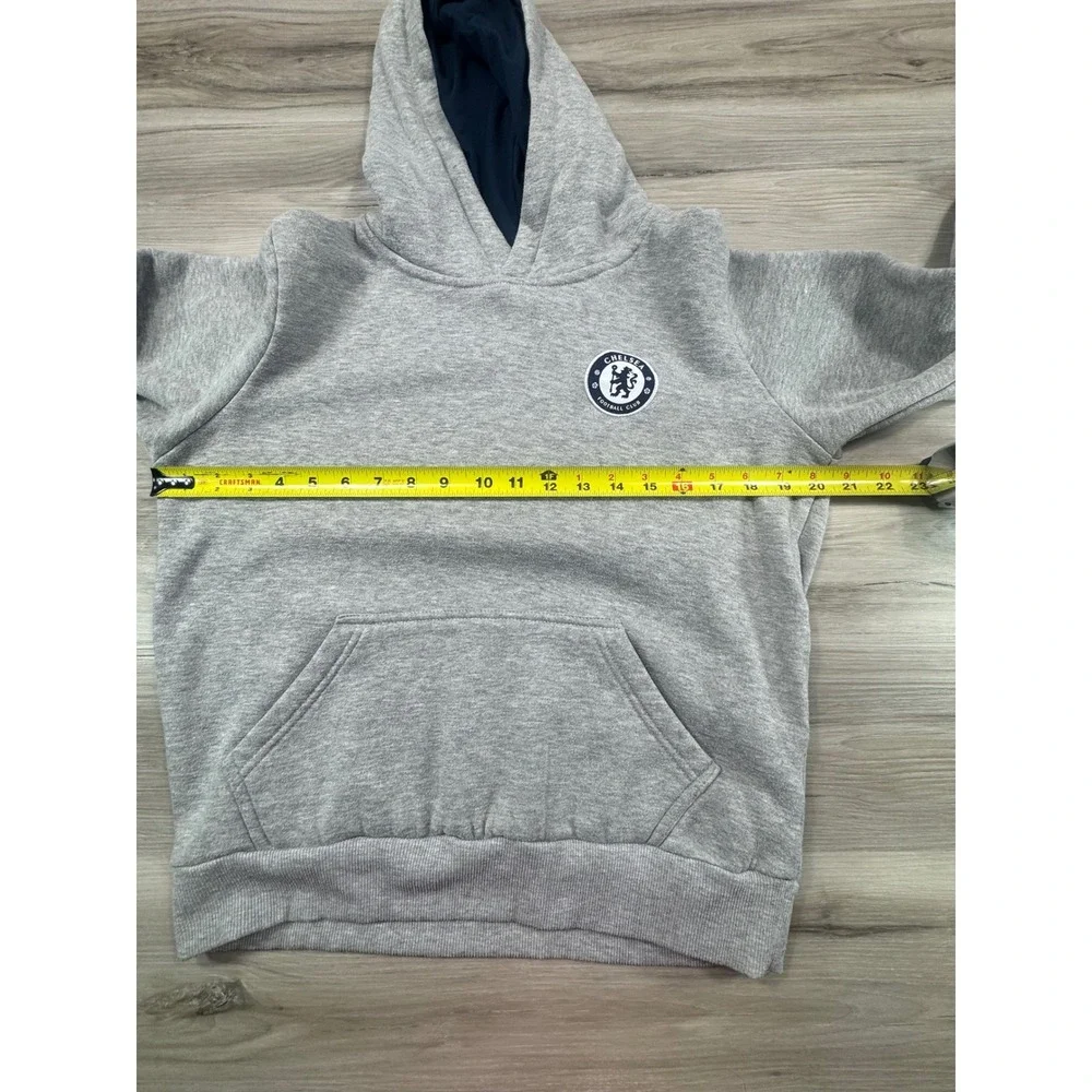 Chelsea FC Kids Hoodie Heather Gray Navy Blue Lined‎ Fleece Pullover no size tag